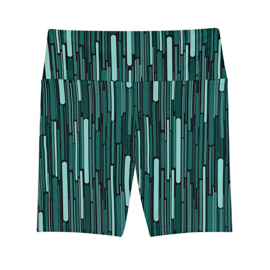 Green Rain Ornament Biker Shorts