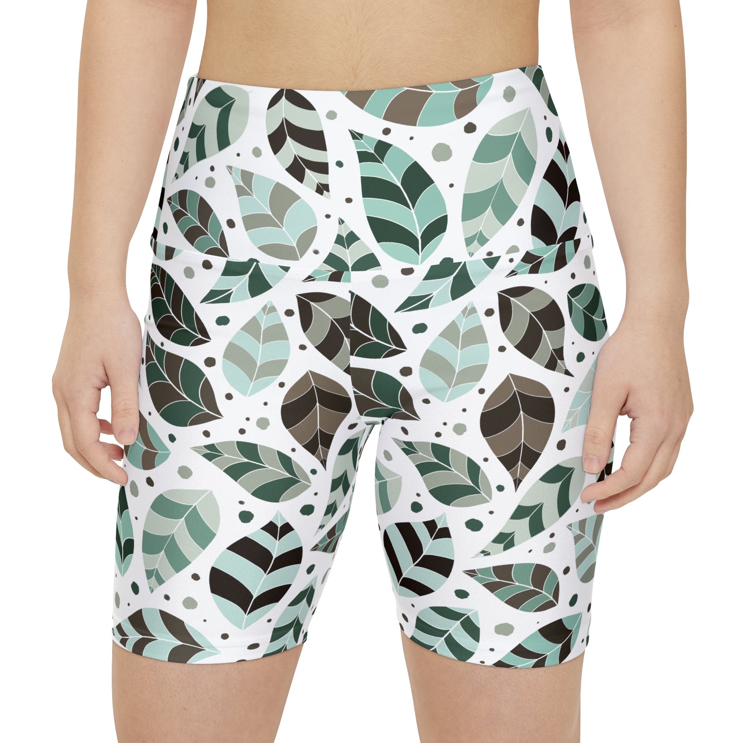 Green Leafy Ornament Biker Shorts