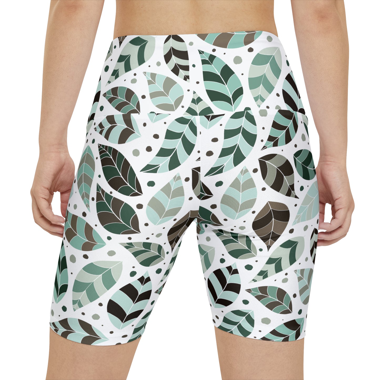 Green Leafy Ornament Biker Shorts