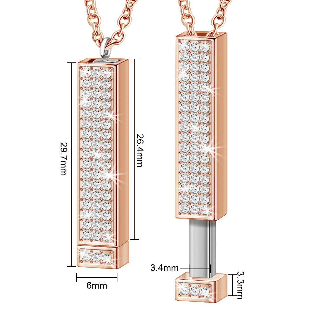 Custom Name Retractable Stick Pendant Rhinestone Necklace