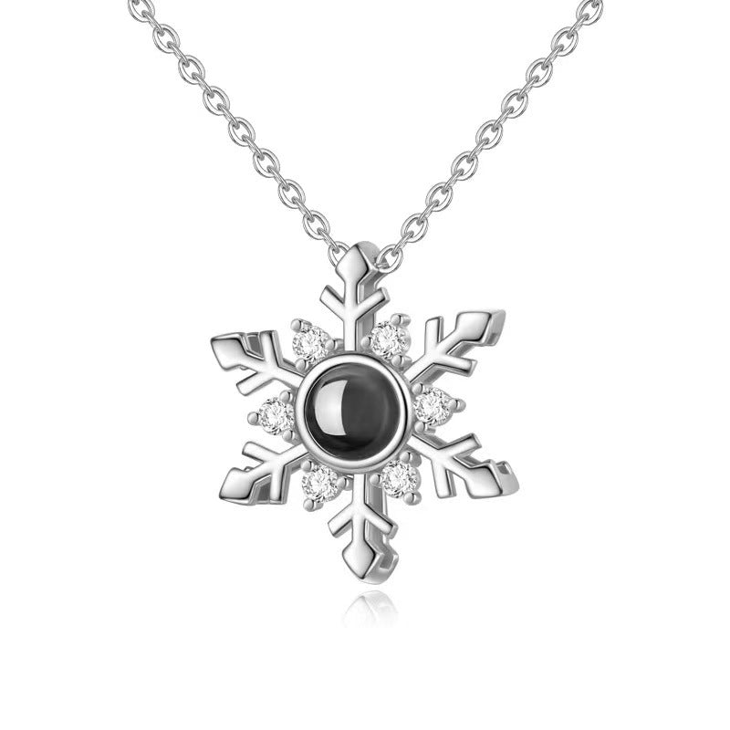 Custom Jewelry Snowflake Pendant Photo Projection 925 Silver Necklace