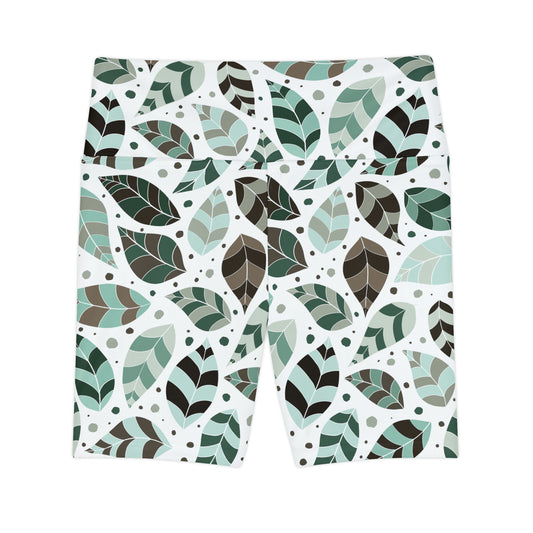 Green Leafy Ornament Biker Shorts