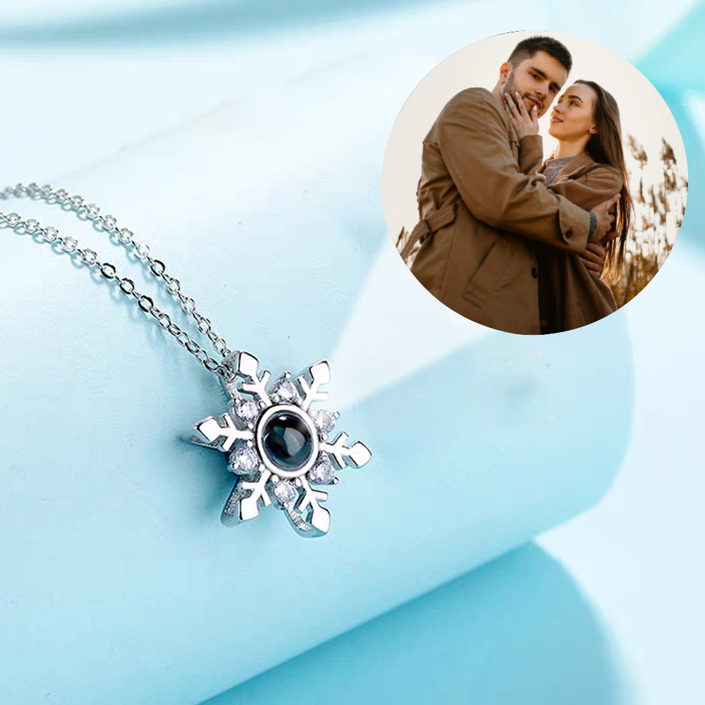 Custom Jewelry Snowflake Pendant Photo Projection 925 Silver Necklace