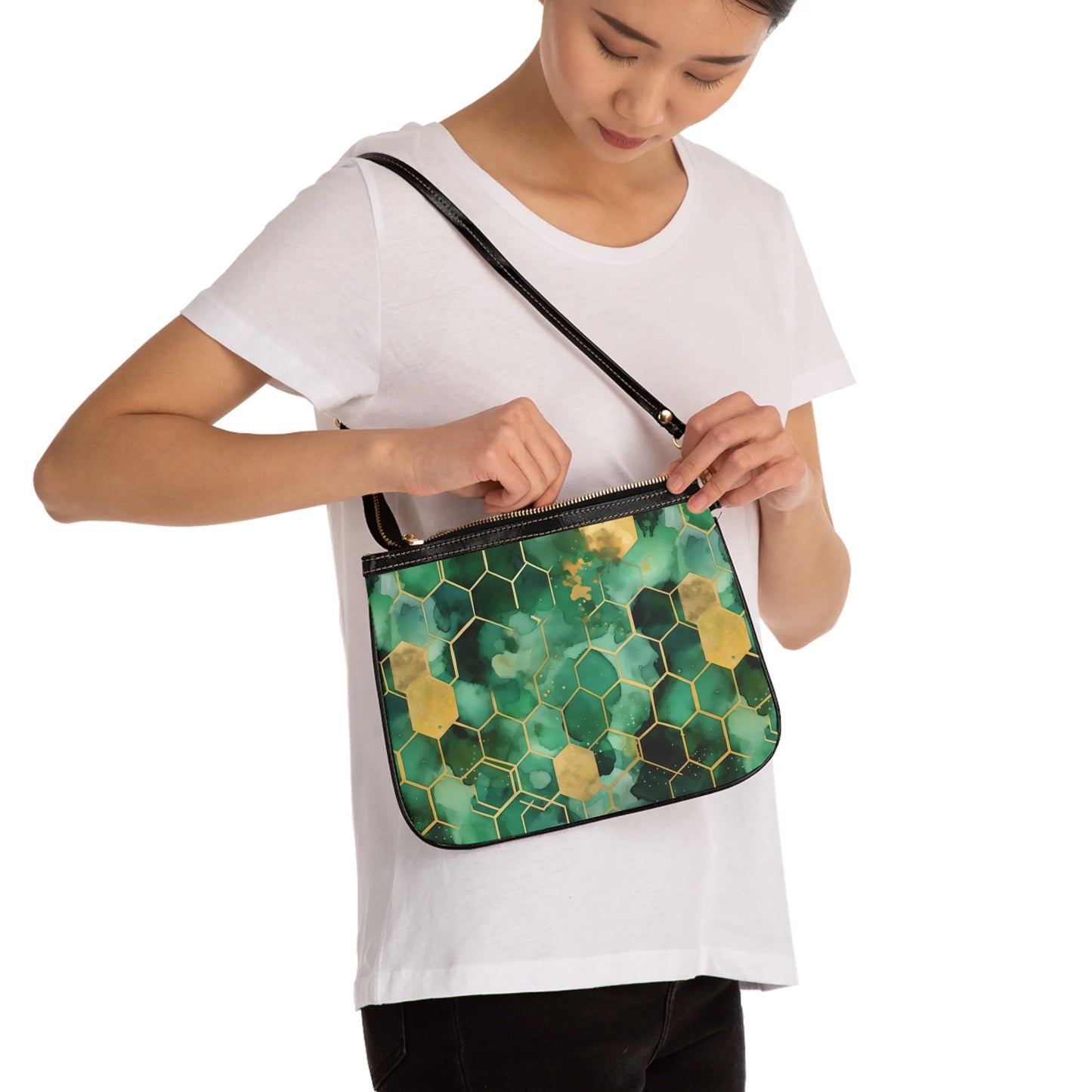 Abstract Verdant Elegance Small Shoulder Bag