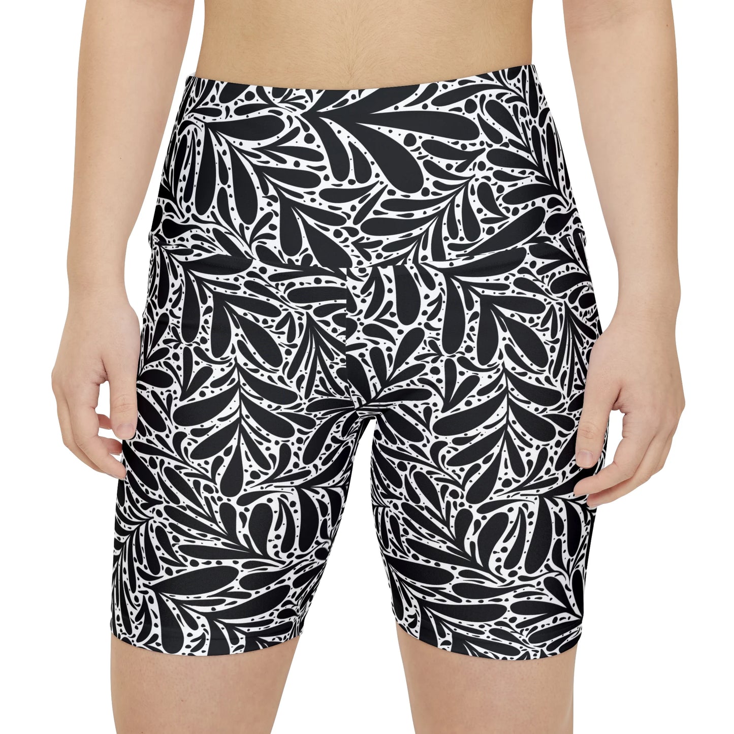 Black Leafy Luxury Biker Shorts