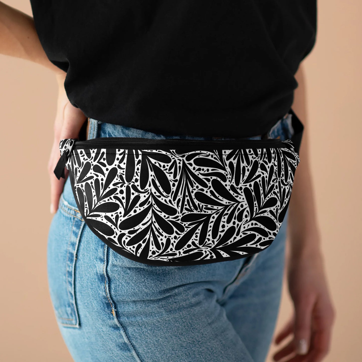 Black Leafy Luxury Fanny Pack