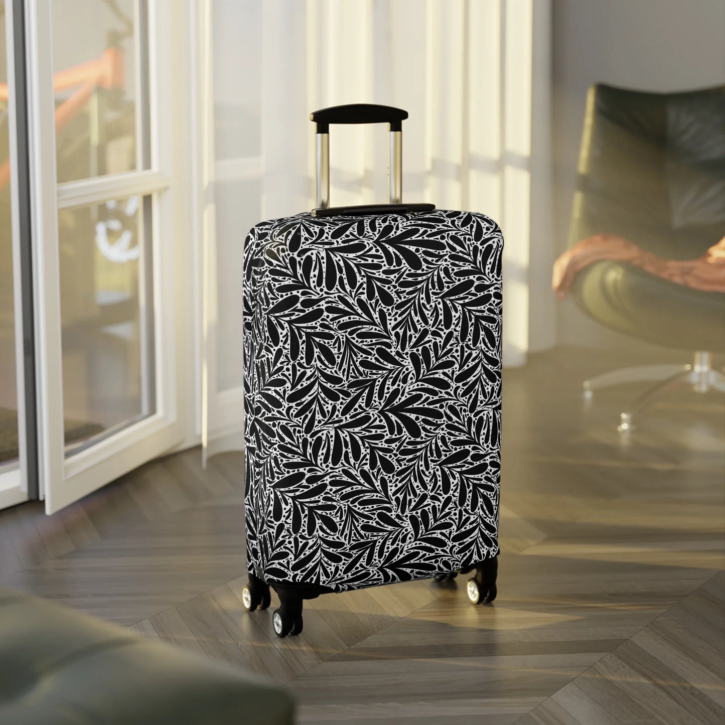 Black Leafy luxury Luggage Cover