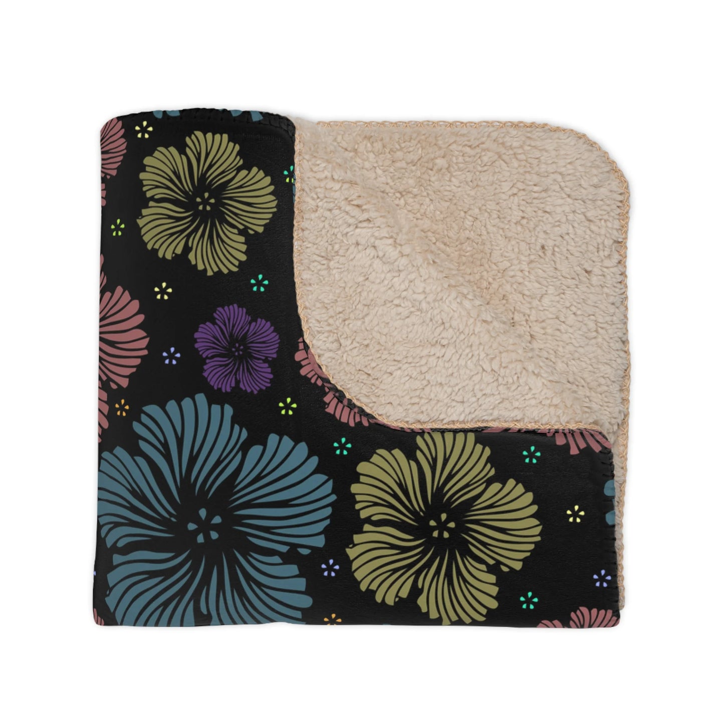 Clean Floral Vibes Tan Sherpa Blanket