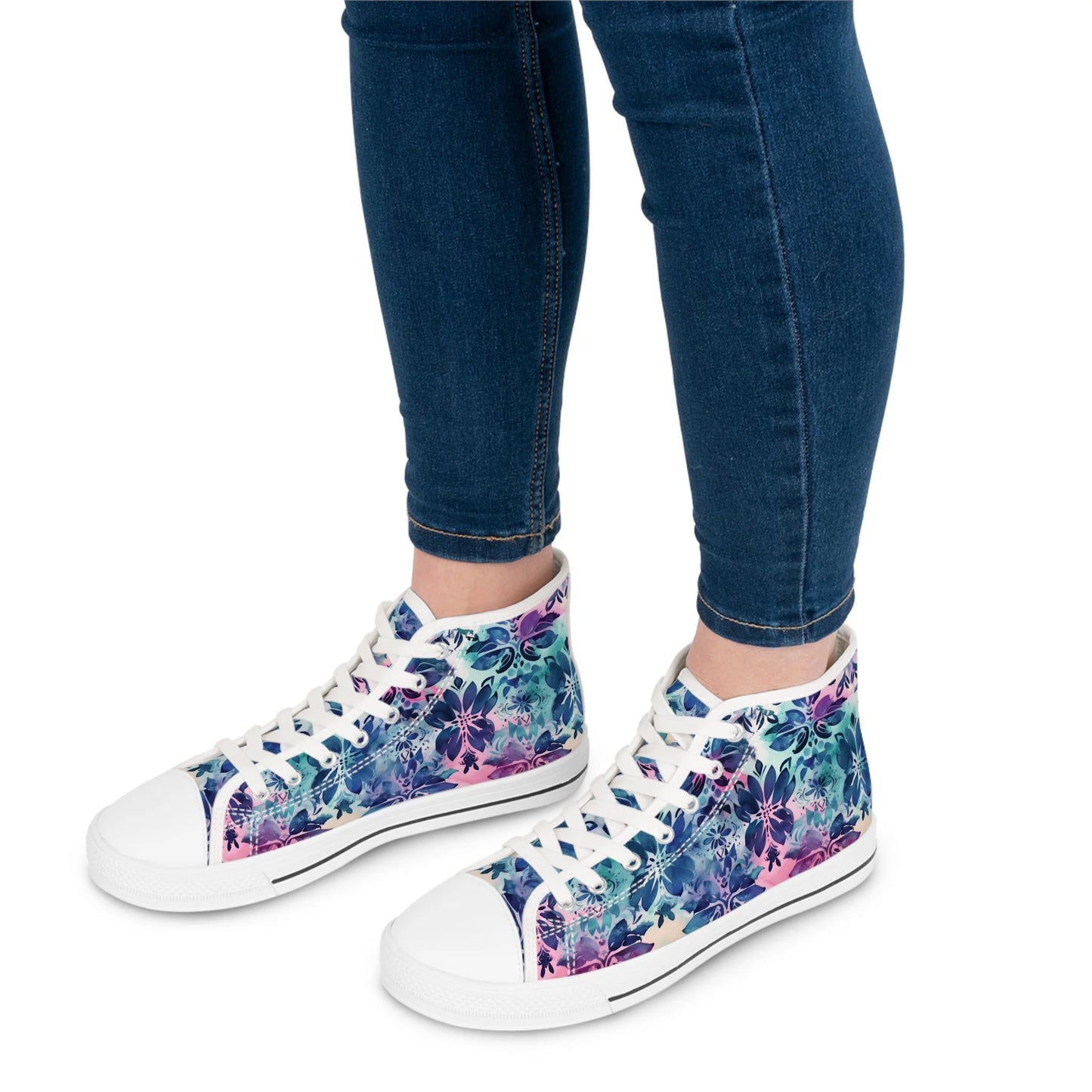 Blue Floral Boho Dream High Top Sneakers