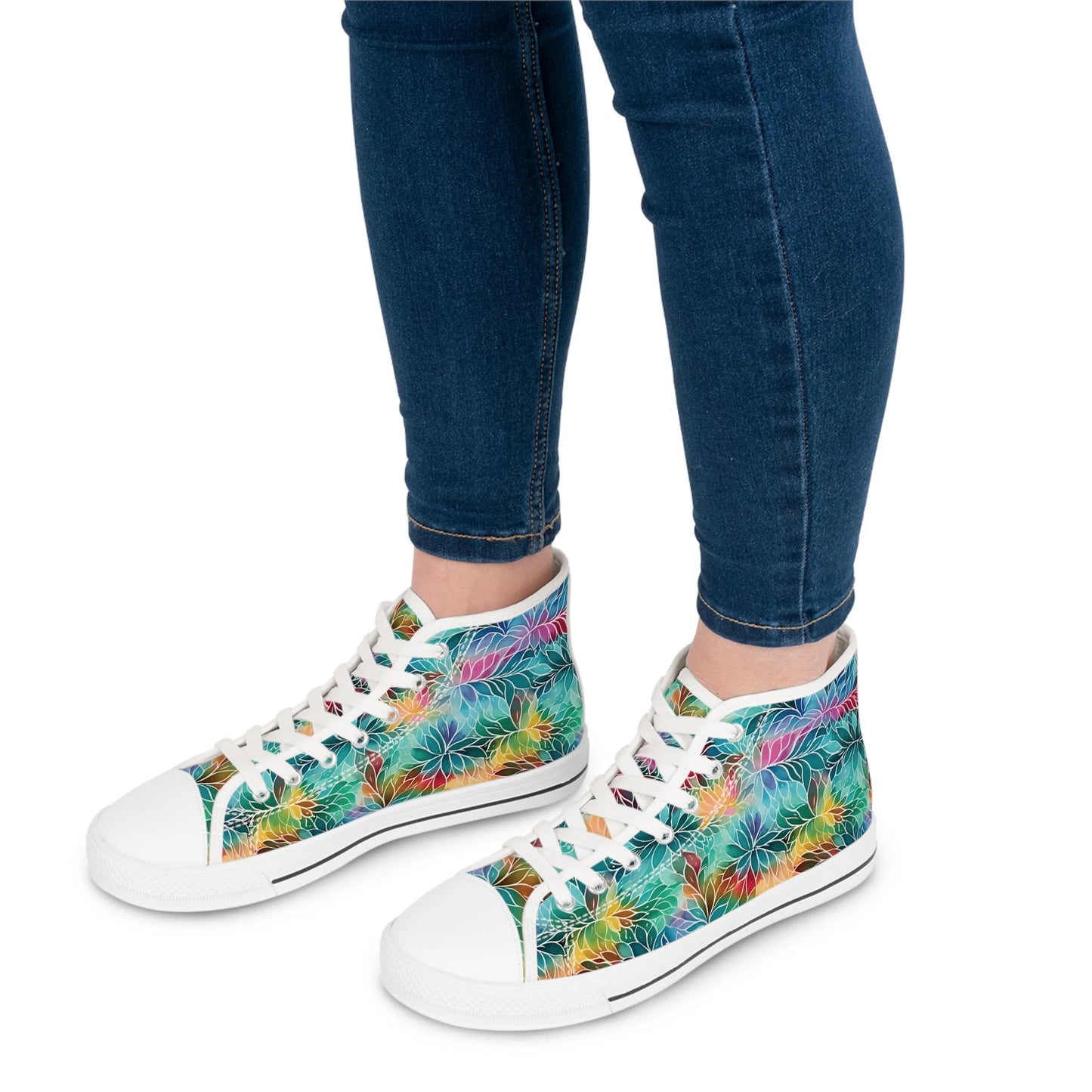 Rainbow Boho Flowers High Top Sneakers