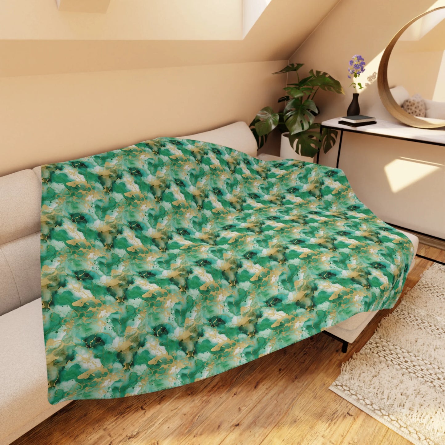 Simplicity in Green Tan Sherpa Blanket