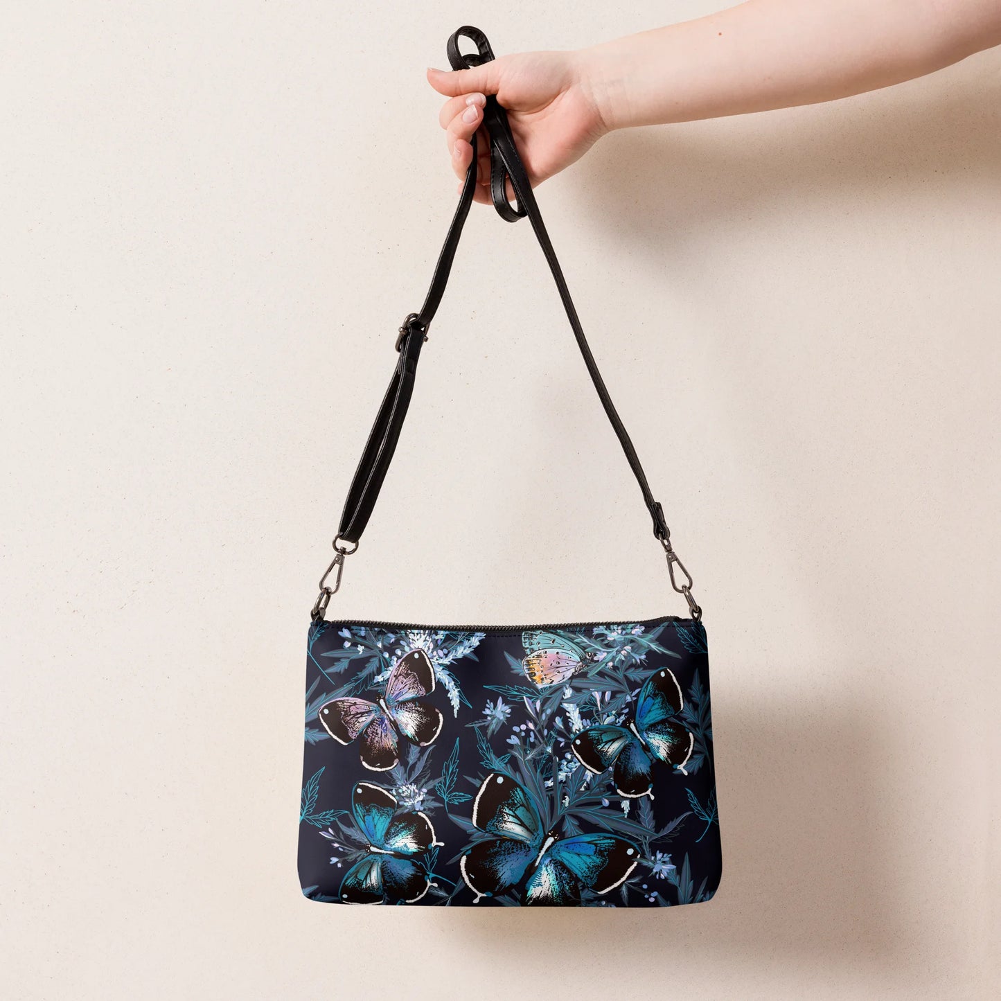 Night Flight of Blue Butterflies Crossbody Bag