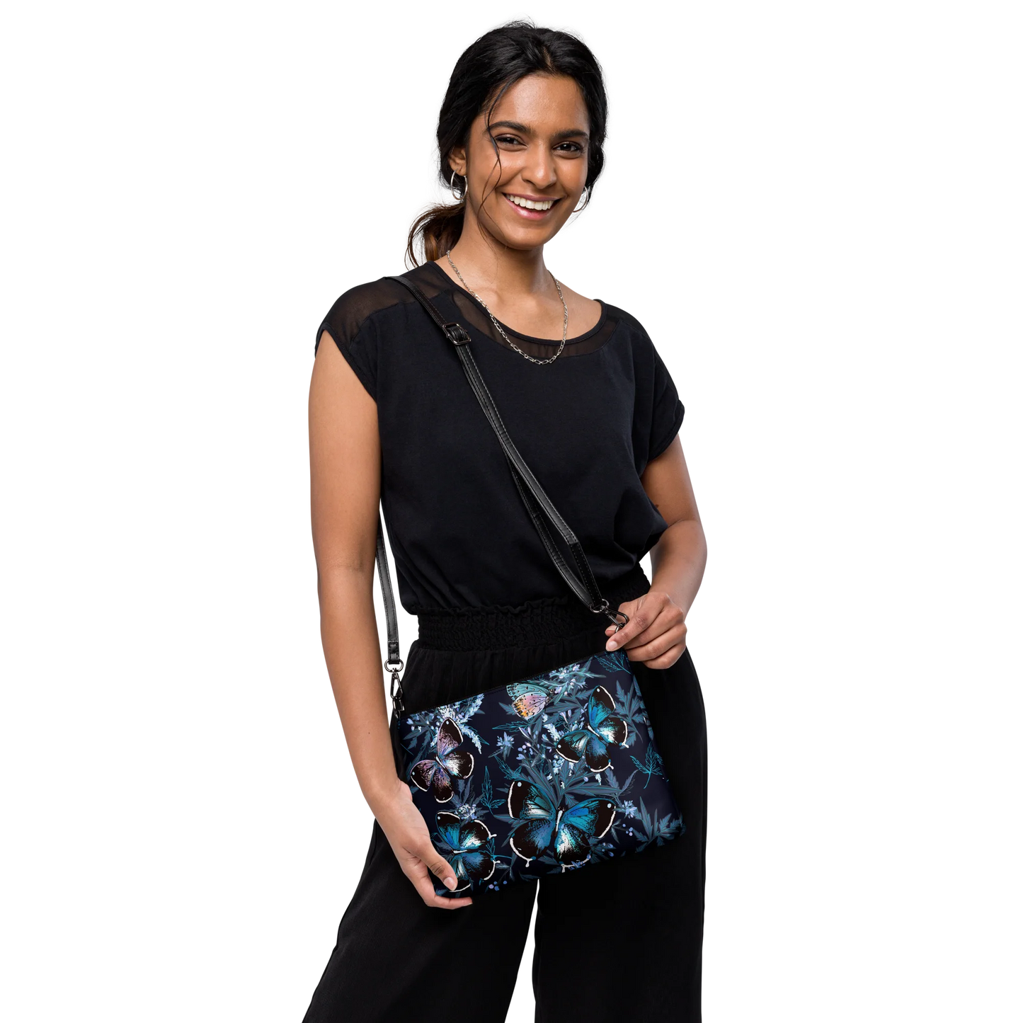 Night Flight of Blue Butterflies Crossbody Bag