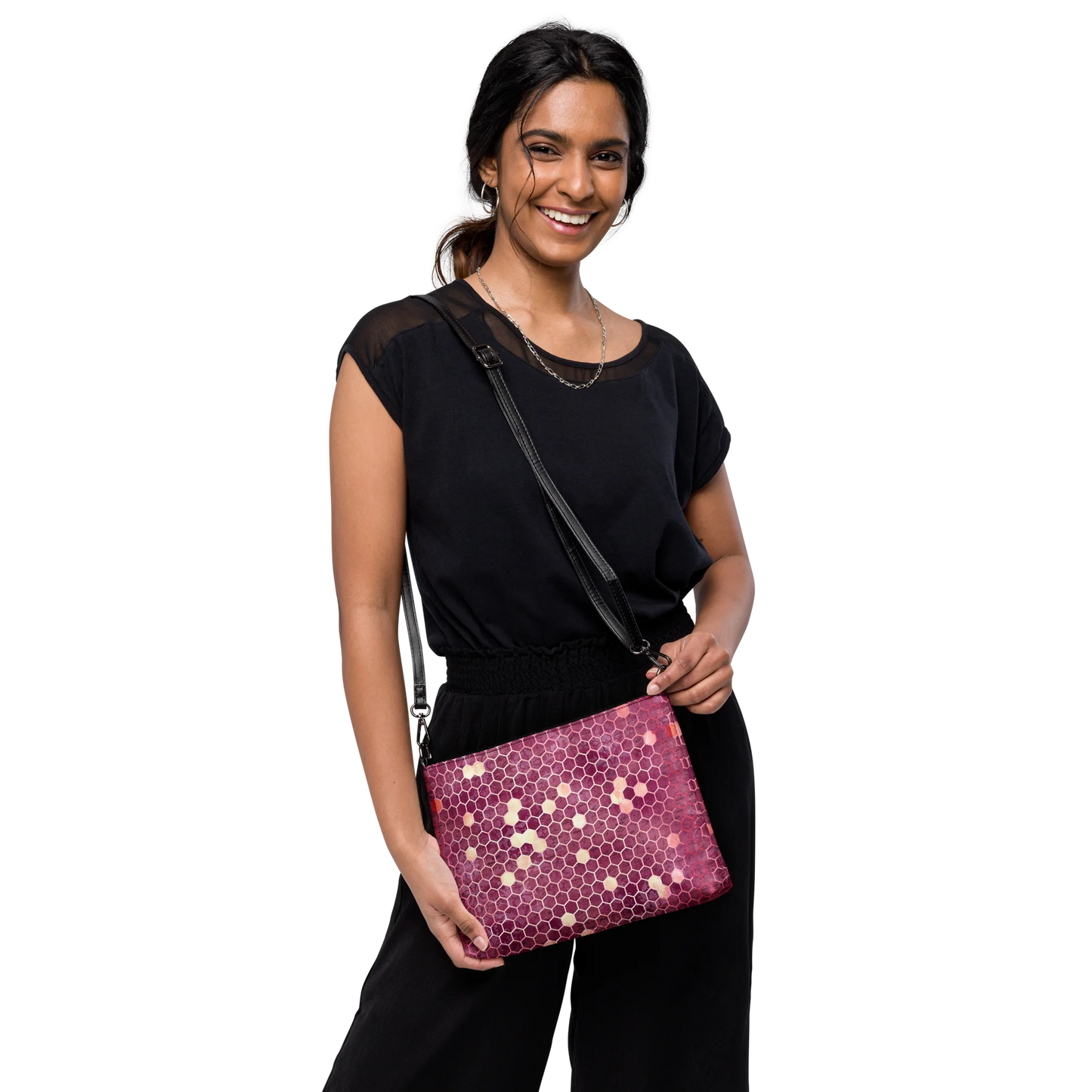 Burgundy Gold Honeycombs Ornament Crossbody Bag