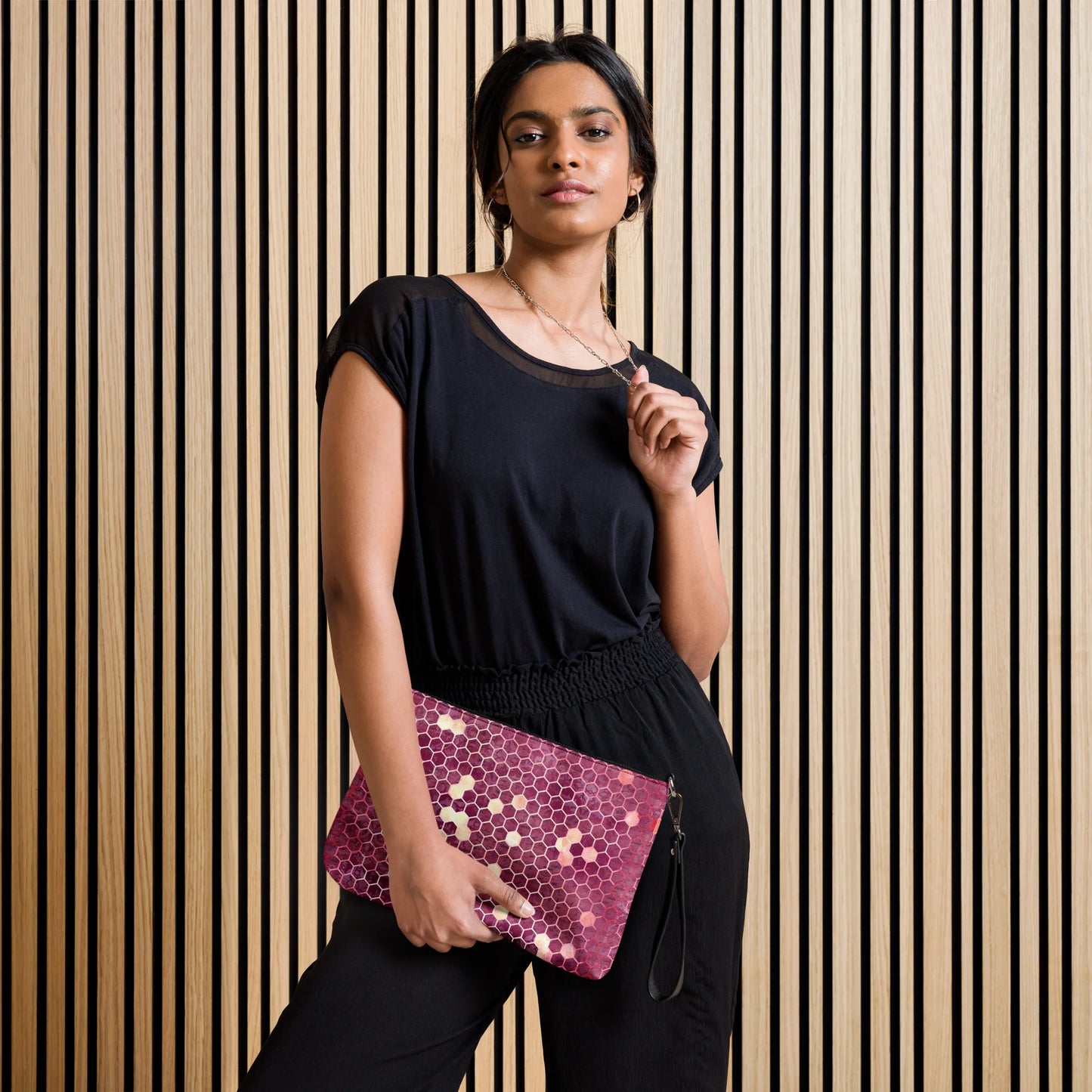 Burgundy Gold Honeycombs Ornament Crossbody Bag