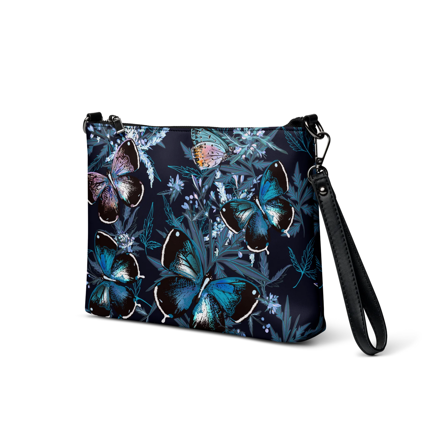 Night Flight of Blue Butterflies Crossbody Bag