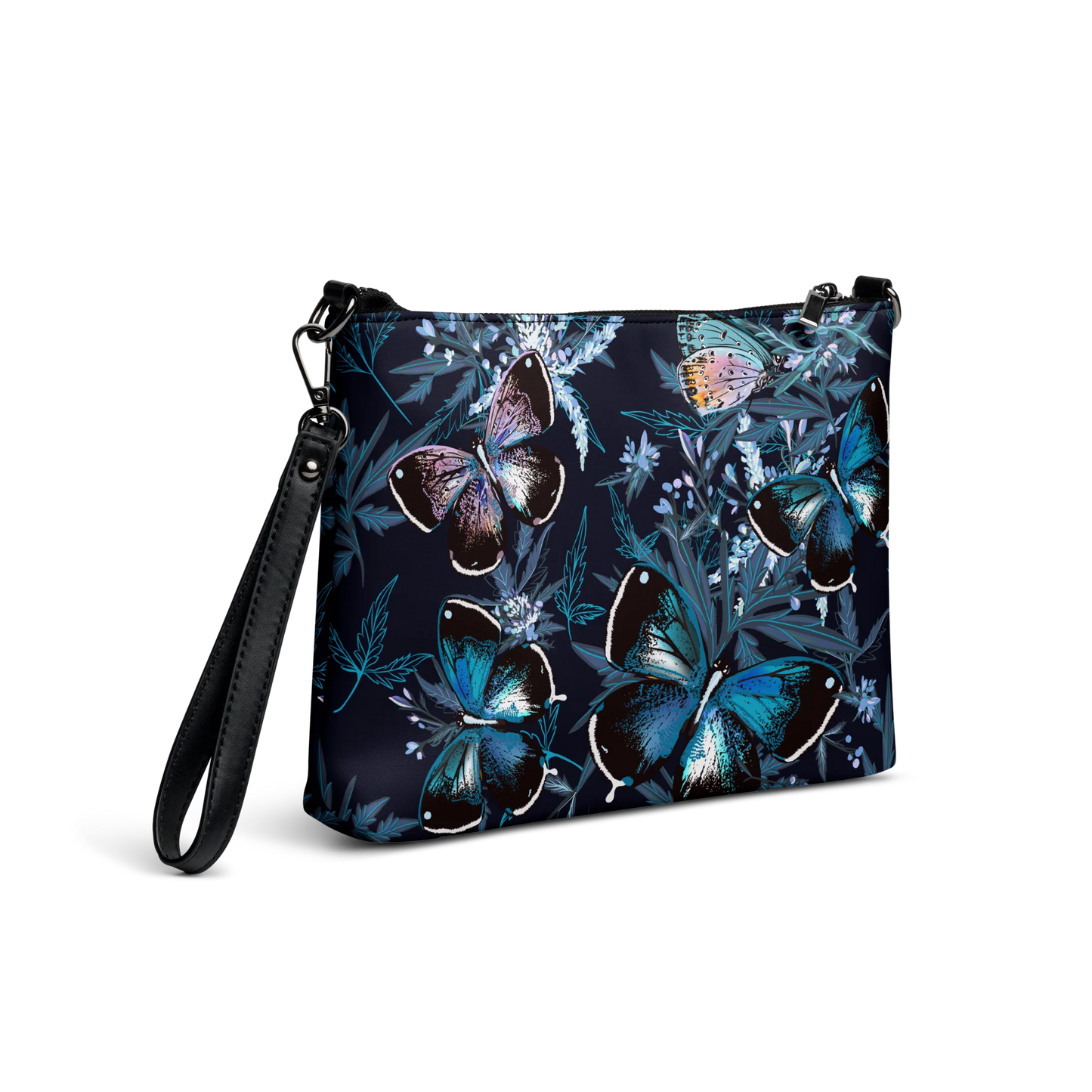 Night Flight of Blue Butterflies Crossbody Bag