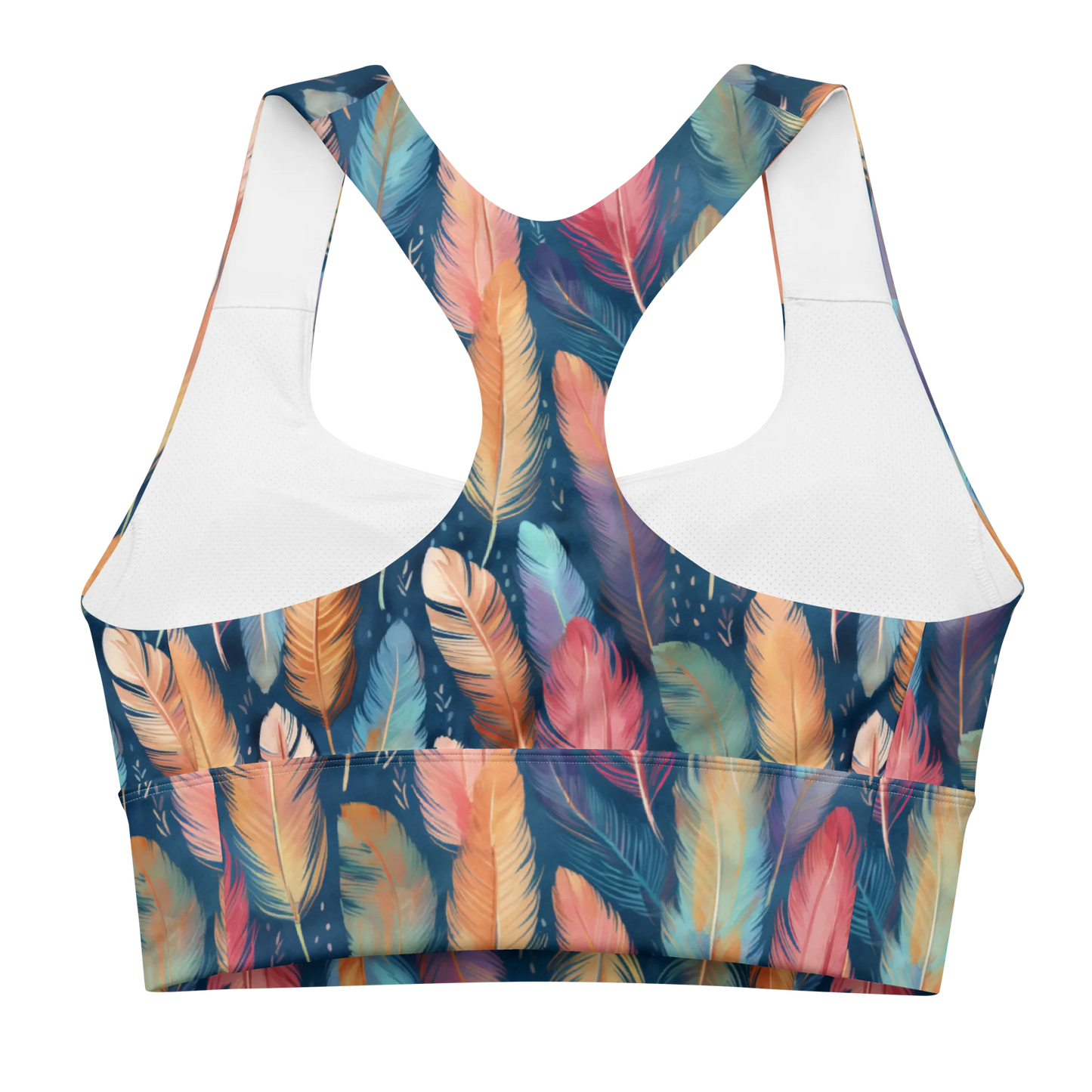 Dance of Wild Birds` Feathers Longline Sports Bra