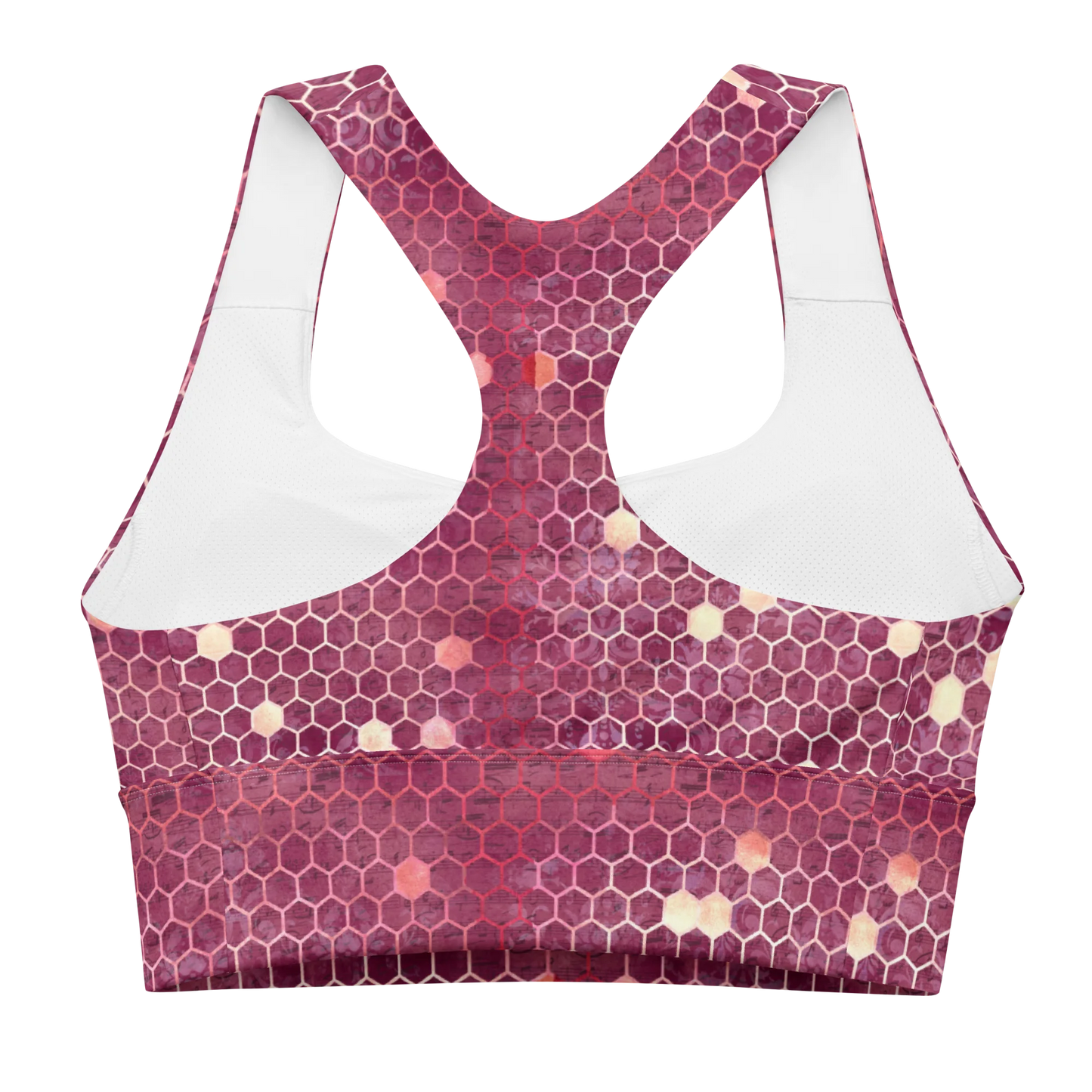 Burgundy Gold Honeycombs Ornament Longline Sports Bra