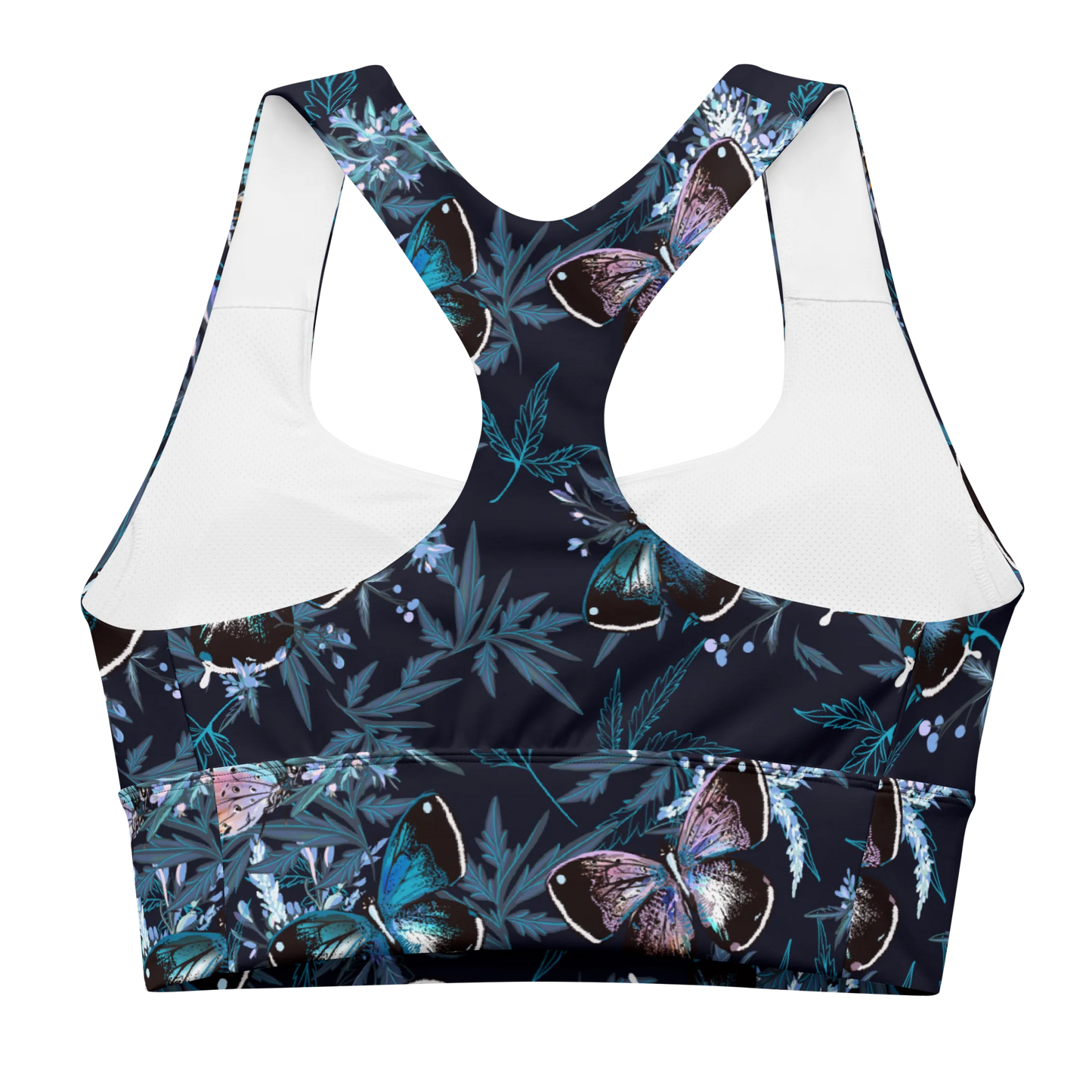 Night Flight of Blue Butterflies Longline Sports Bra