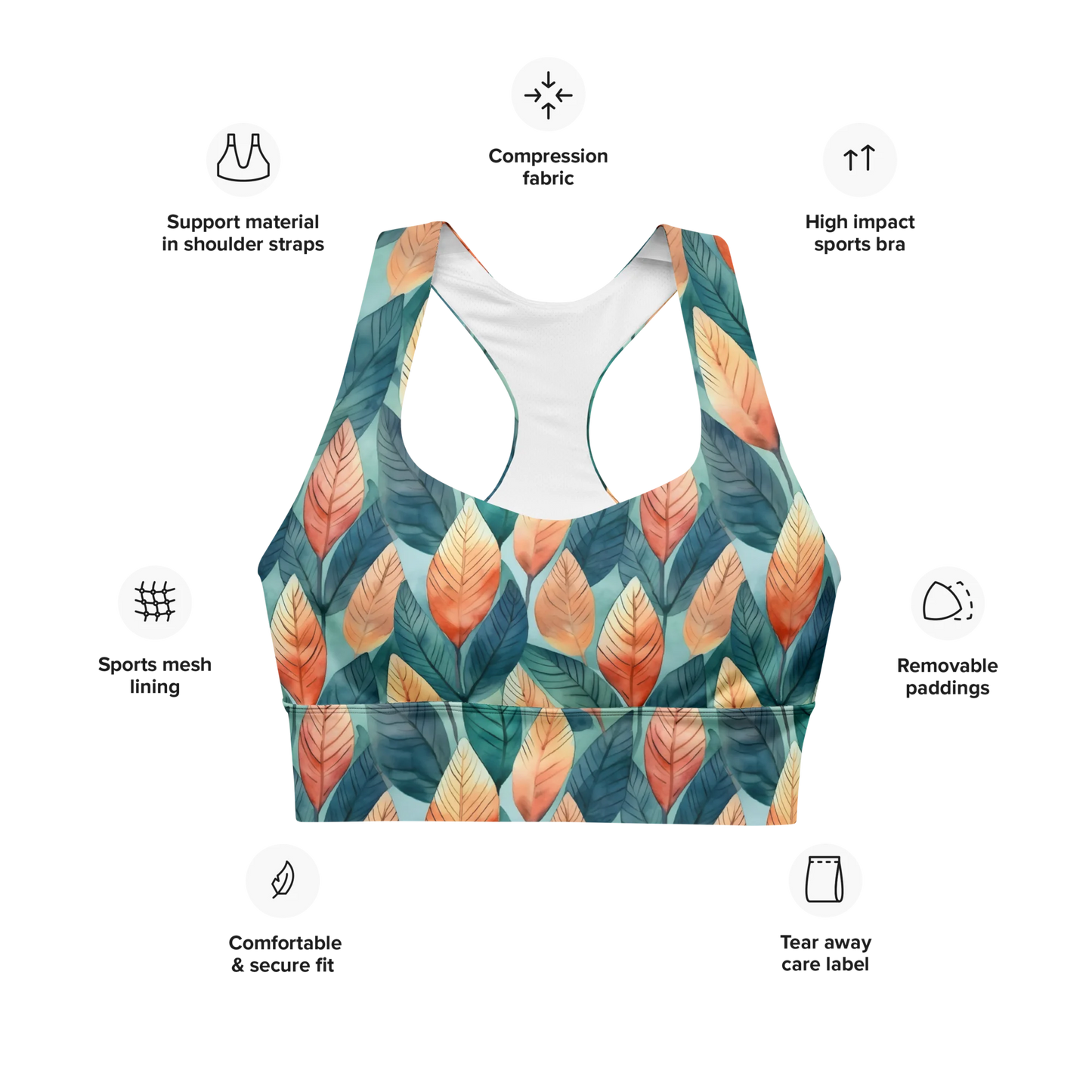 Leafy Minimalism Longline Sports Bra