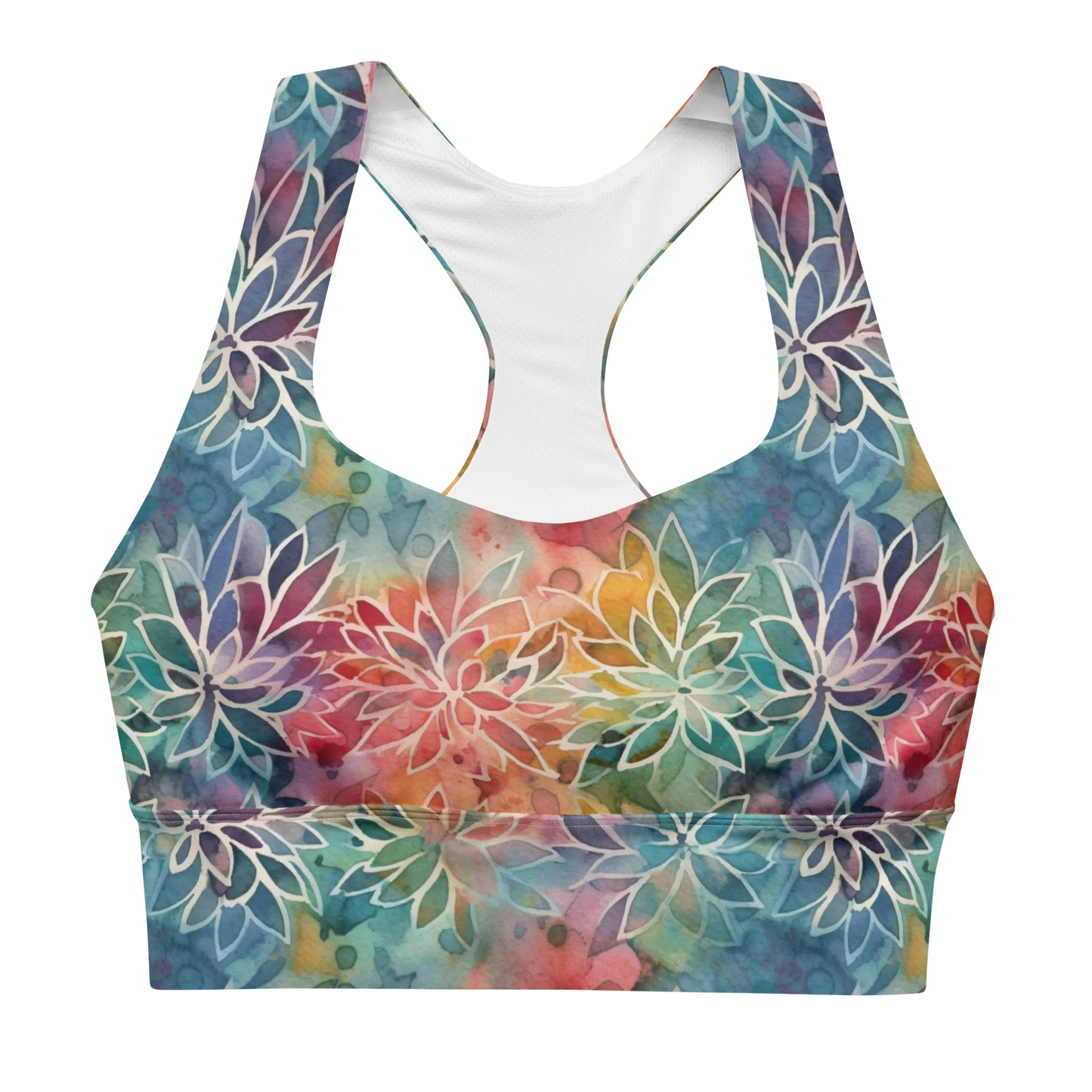 Colorful Summer Floral Abstraction Longline Sports Bra