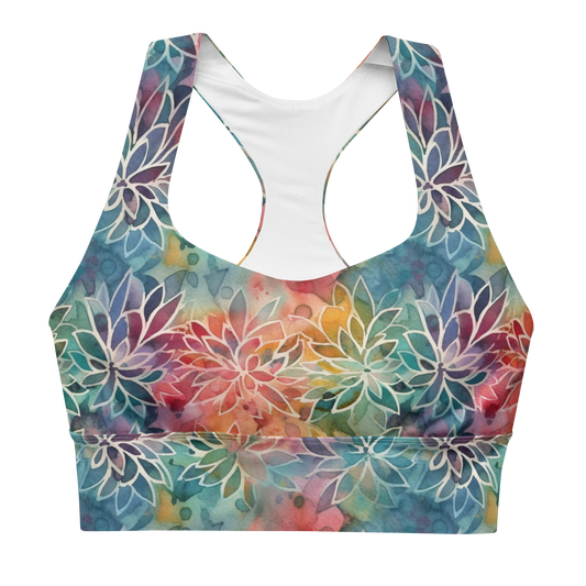 Colorful Summer Floral Abstraction Longline Sports Bra