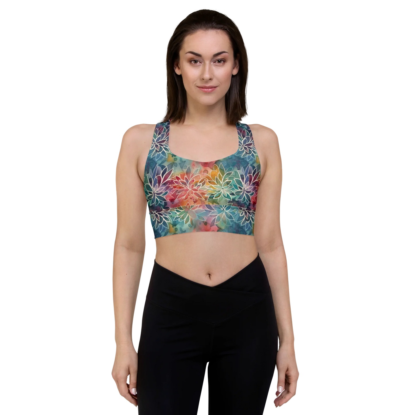 Colorful Summer Floral Abstraction Longline Sports Bra