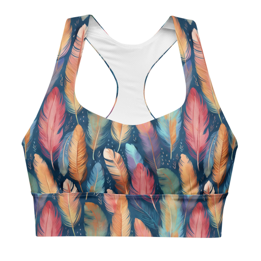 Dance of Wild Birds` Feathers Longline Sports Bra