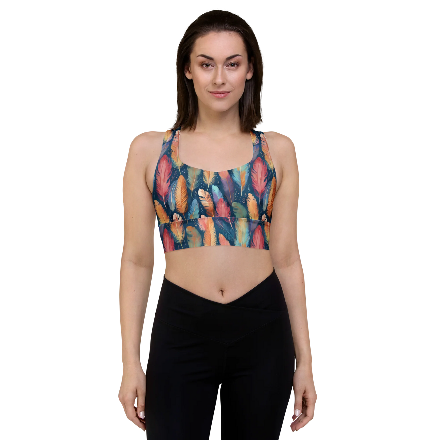 Dance of Wild Birds` Feathers Longline Sports Bra