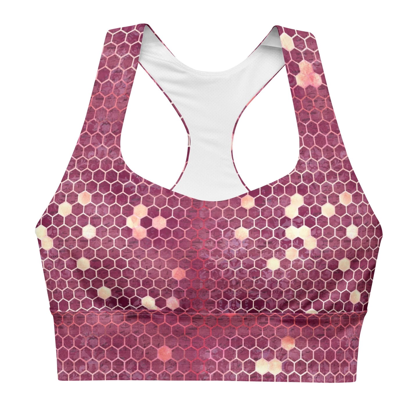 Burgundy Gold Honeycombs Ornament Longline Sports Bra