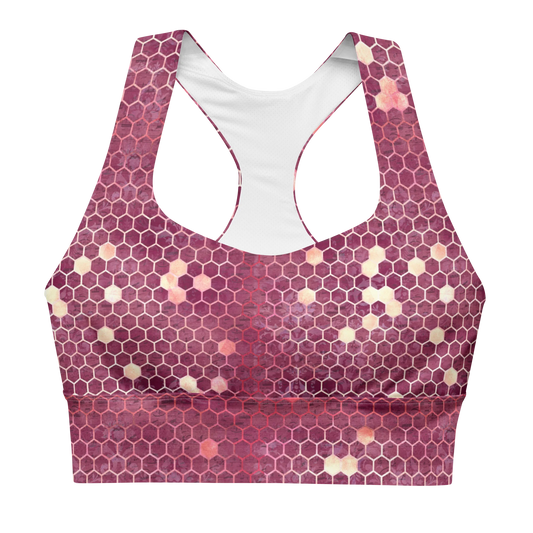 Burgundy Gold Honeycombs Ornament Longline Sports Bra