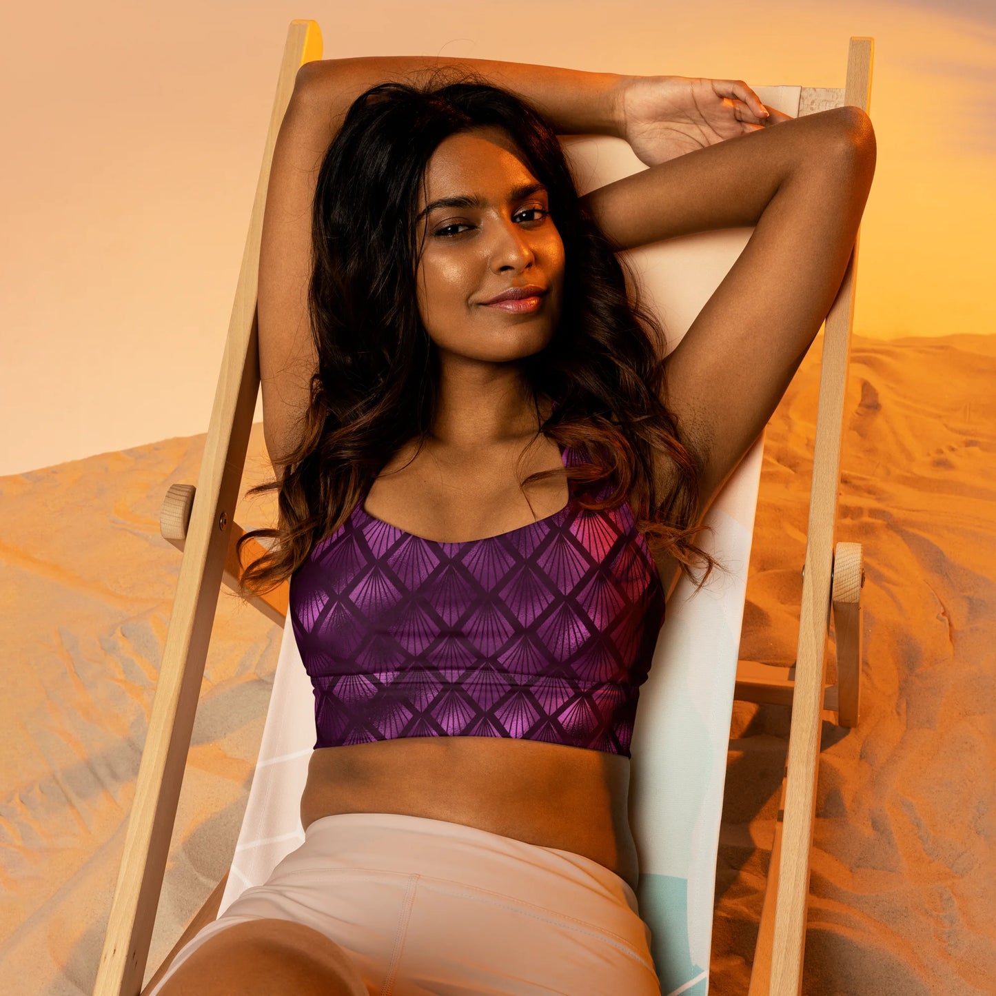 Violet Shadows Art Deco Ornament Longline Sports Bra