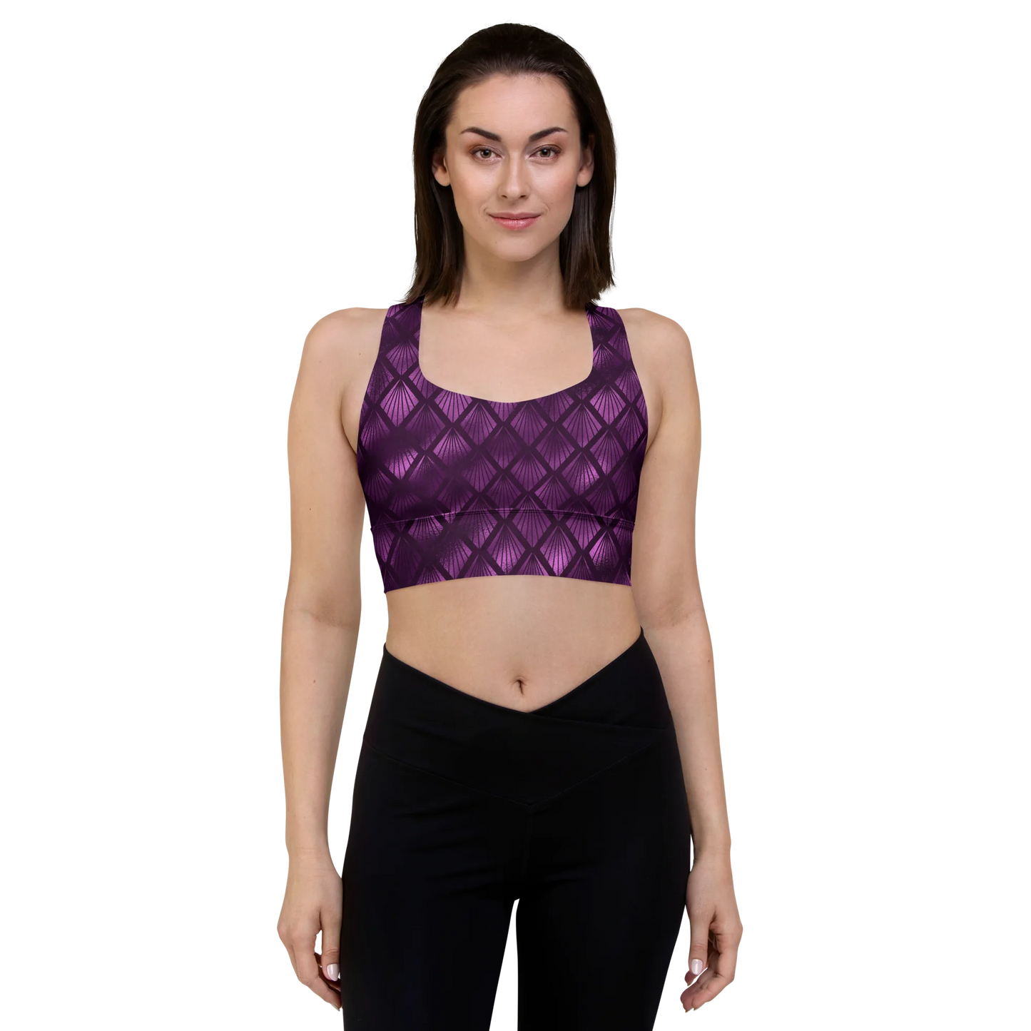 Violet Shadows Art Deco Ornament Longline Sports Bra