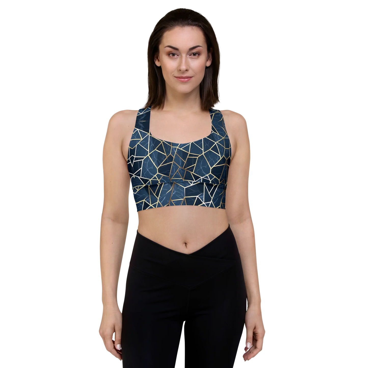 Blue Geometric Nordic Sky Longline Sports Bra