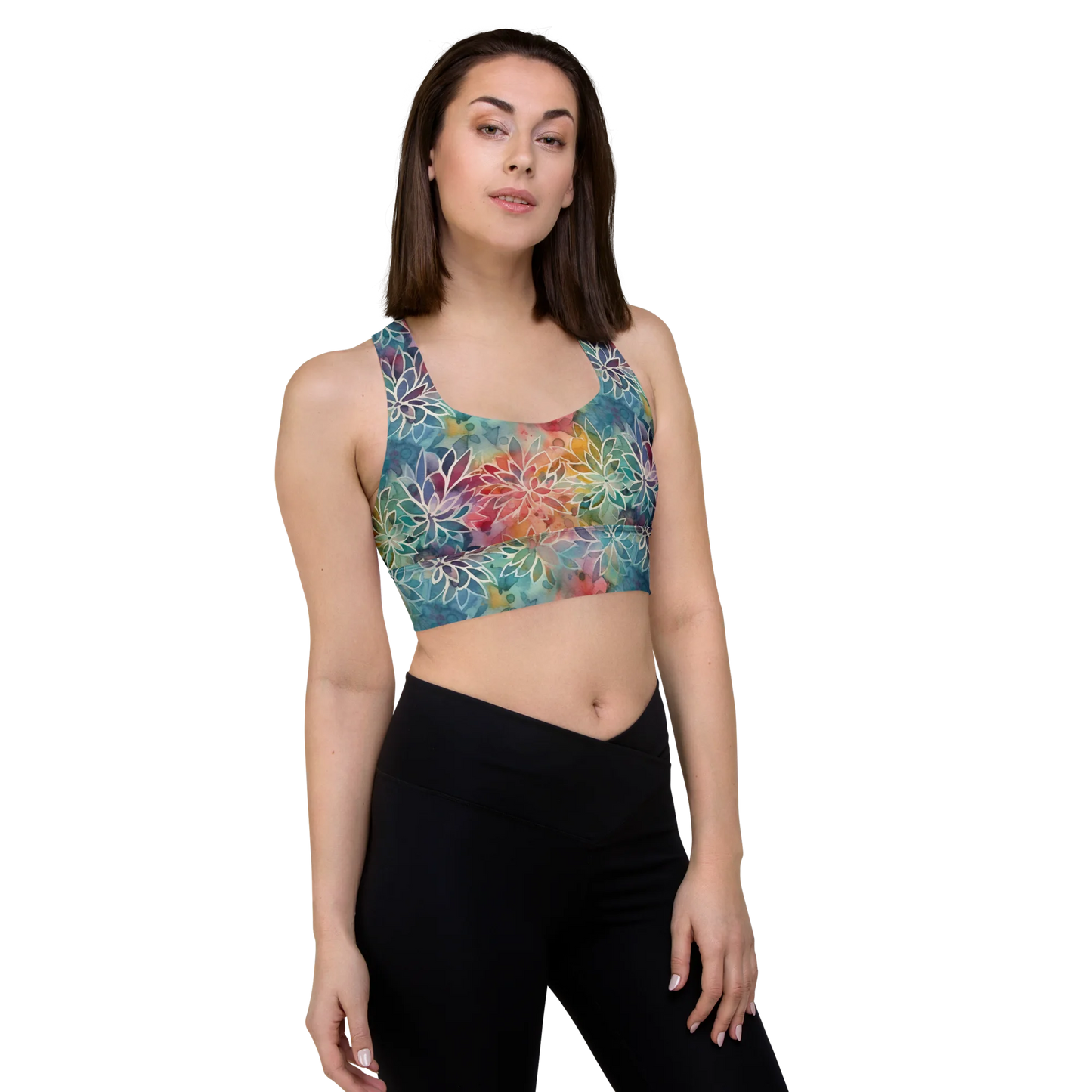 Colorful Summer Floral Abstraction Longline Sports Bra