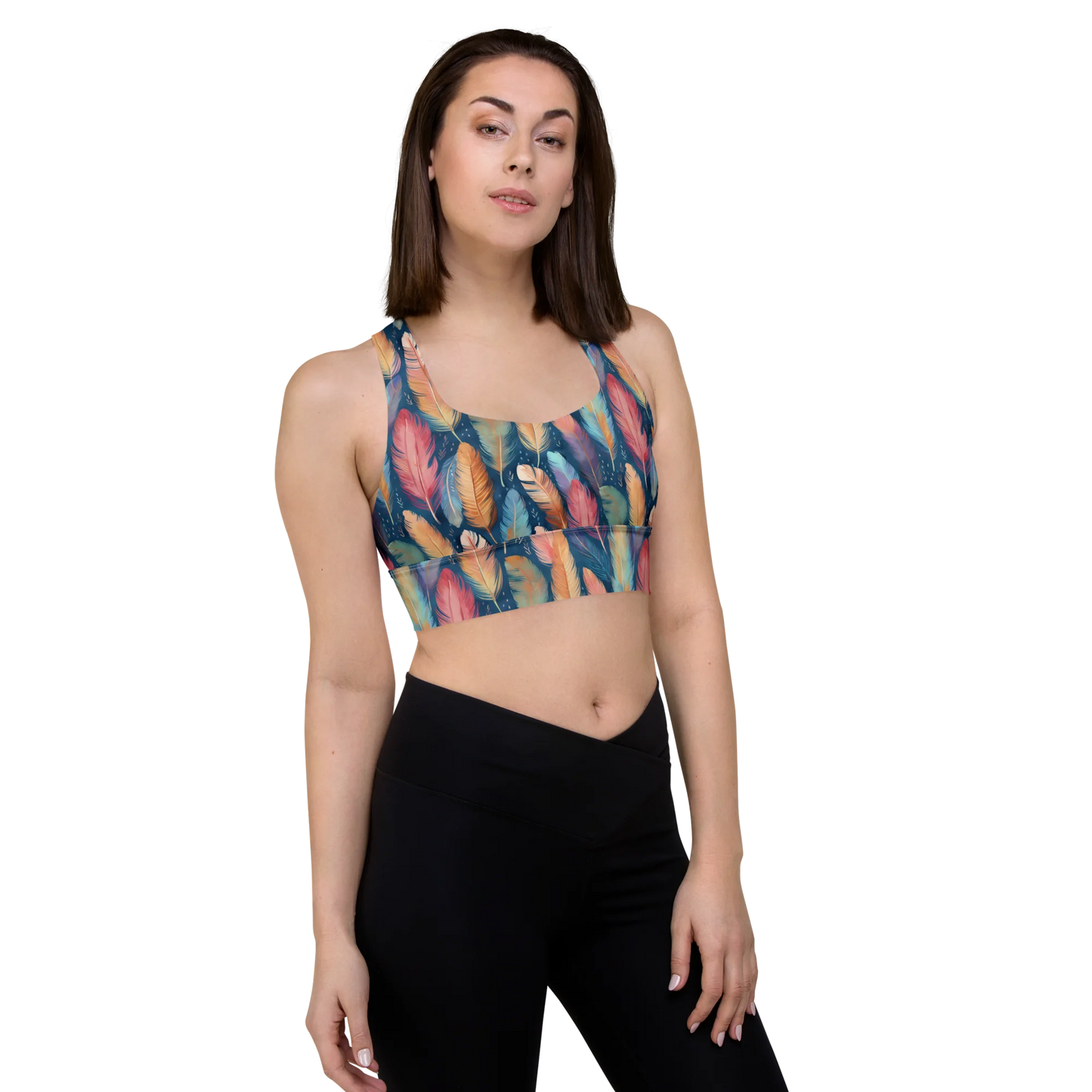 Dance of Wild Birds` Feathers Longline Sports Bra