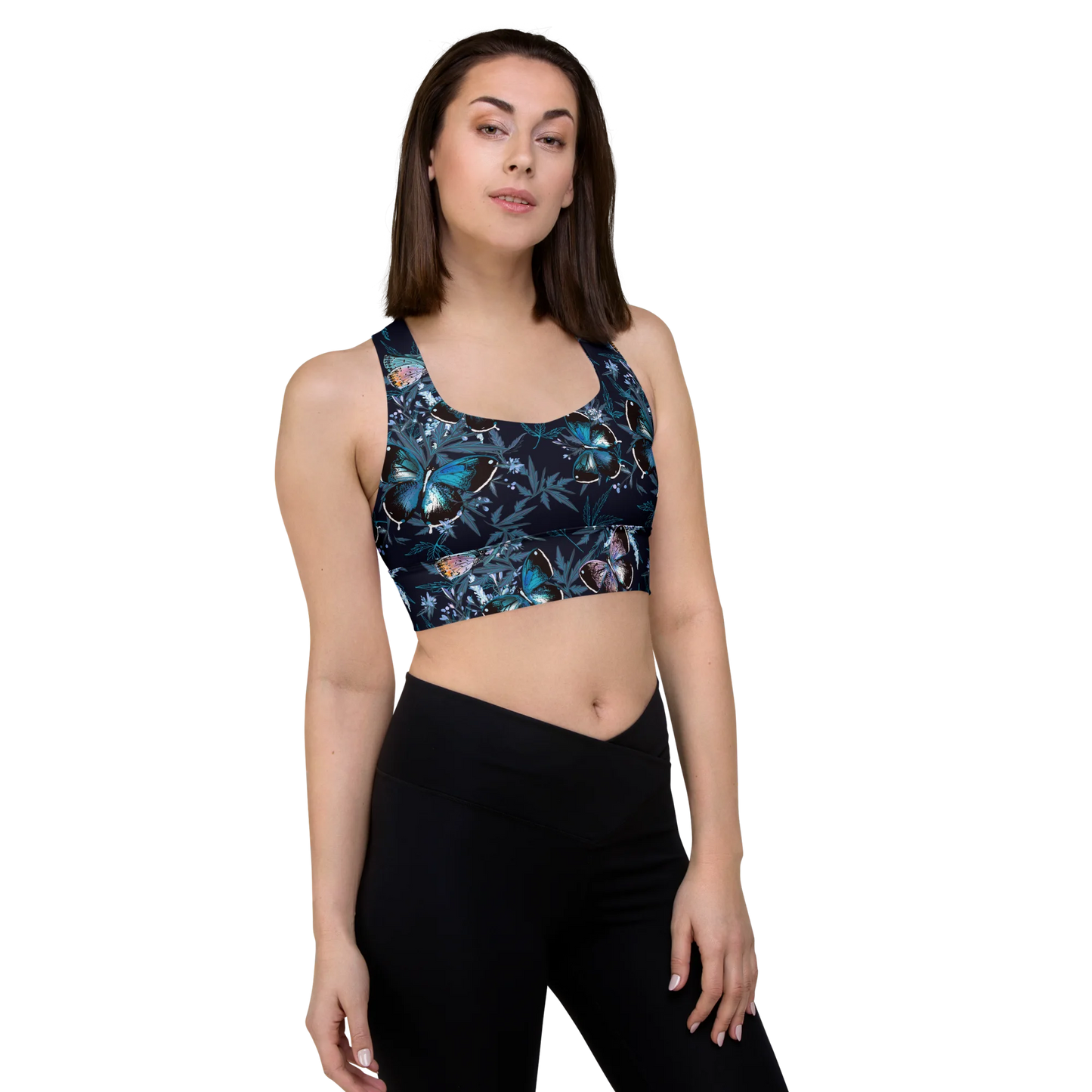 Night Flight of Blue Butterflies Longline Sports Bra