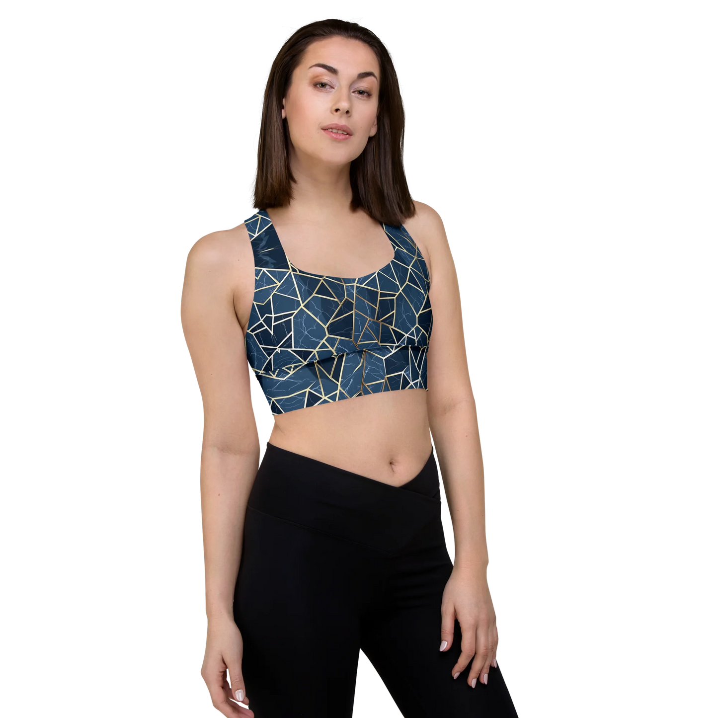 Blue Geometric Nordic Sky Longline Sports Bra