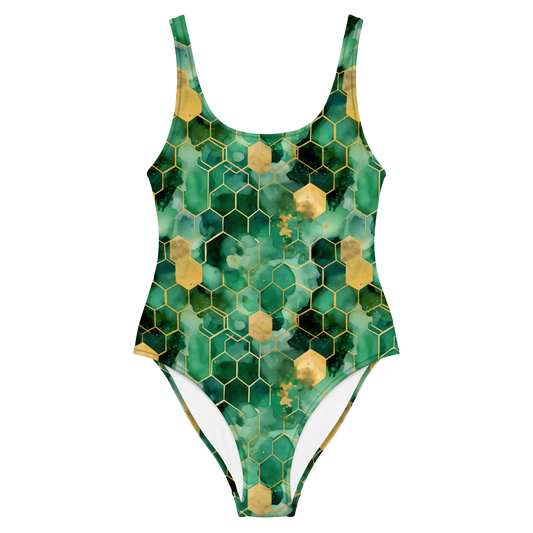 Abstract Verdant Elegance One-Piece Swimsuit