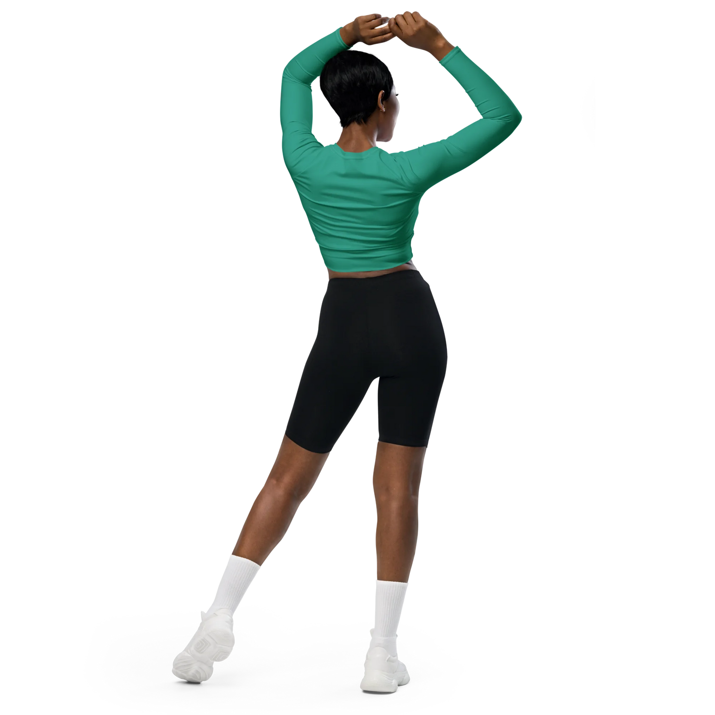 Marine Green Basic Recycled Long-sleeve Crop Top