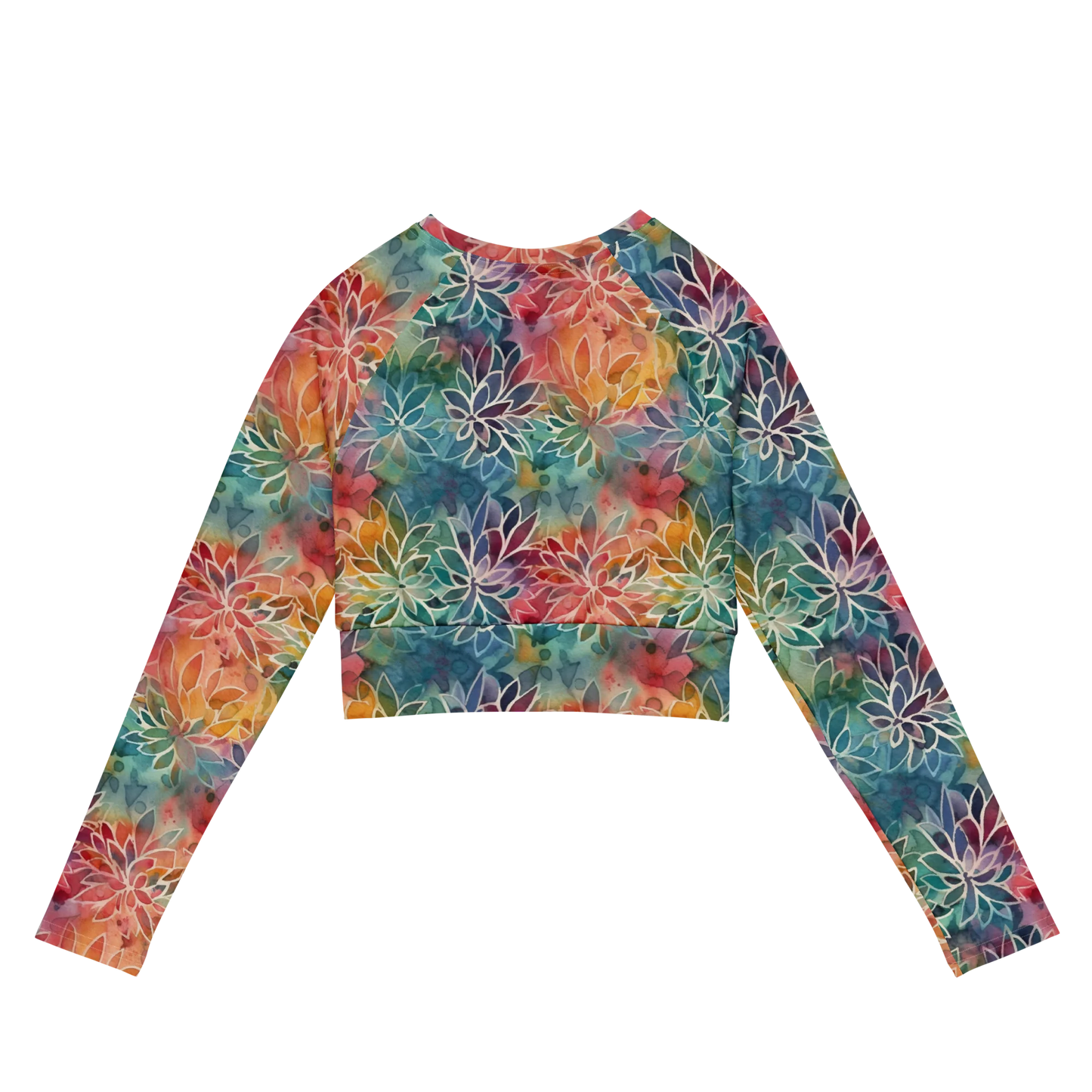 Colorful Summer Floral Abstraction Recycled Long-sleeve Crop Top