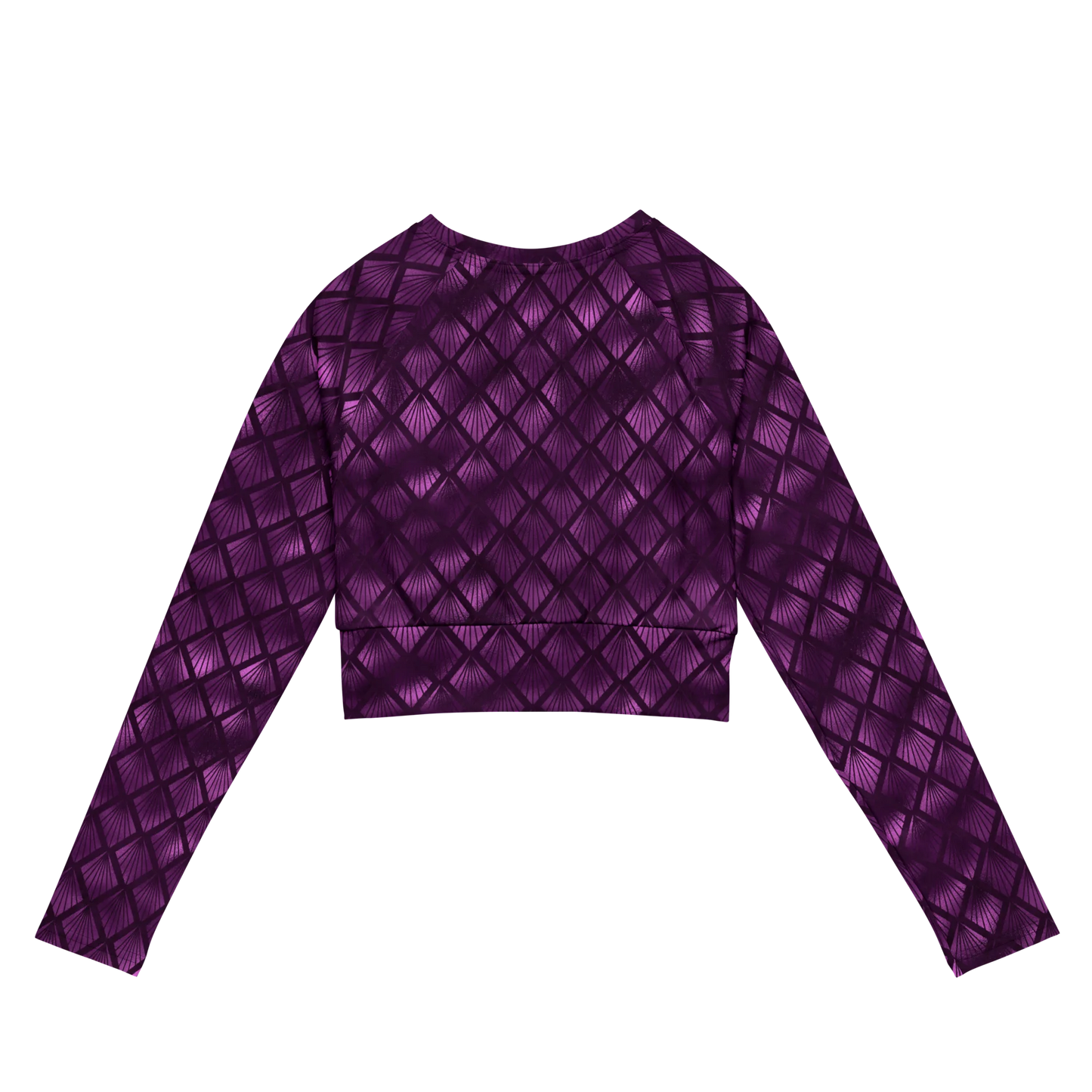 Violet Shadows Art Deco Ornament Recycled Long-sleeve Crop Top