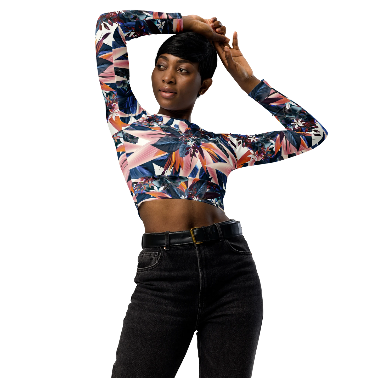 Tropical Beauty Recycled Long-sleeve Crop Top