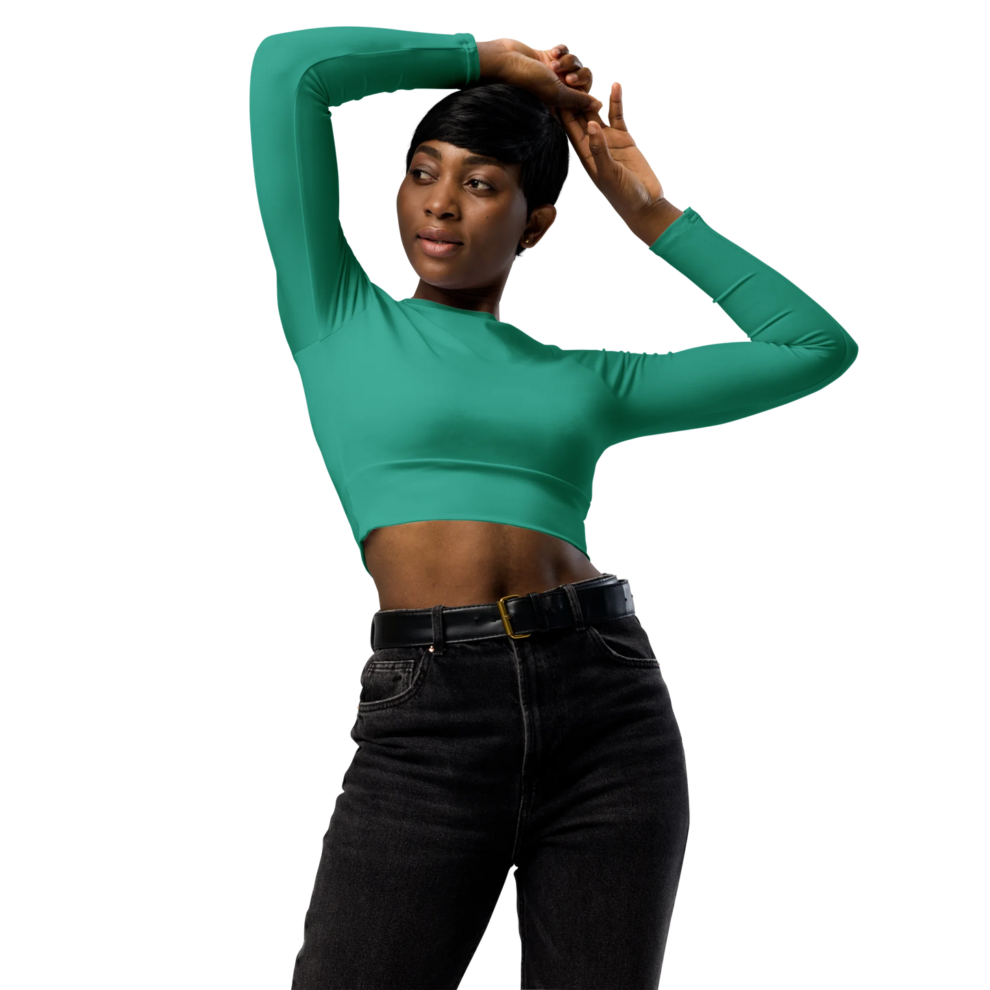 Marine Green Basic Recycled Long-sleeve Crop Top