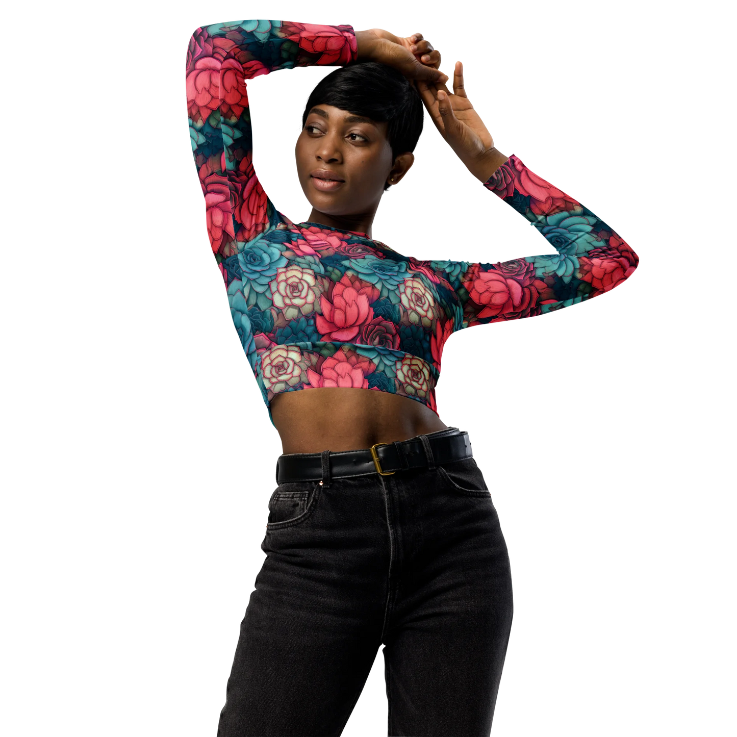 Bright Eternal Flowers Fantasy Recycled Long-sleeve Crop Top