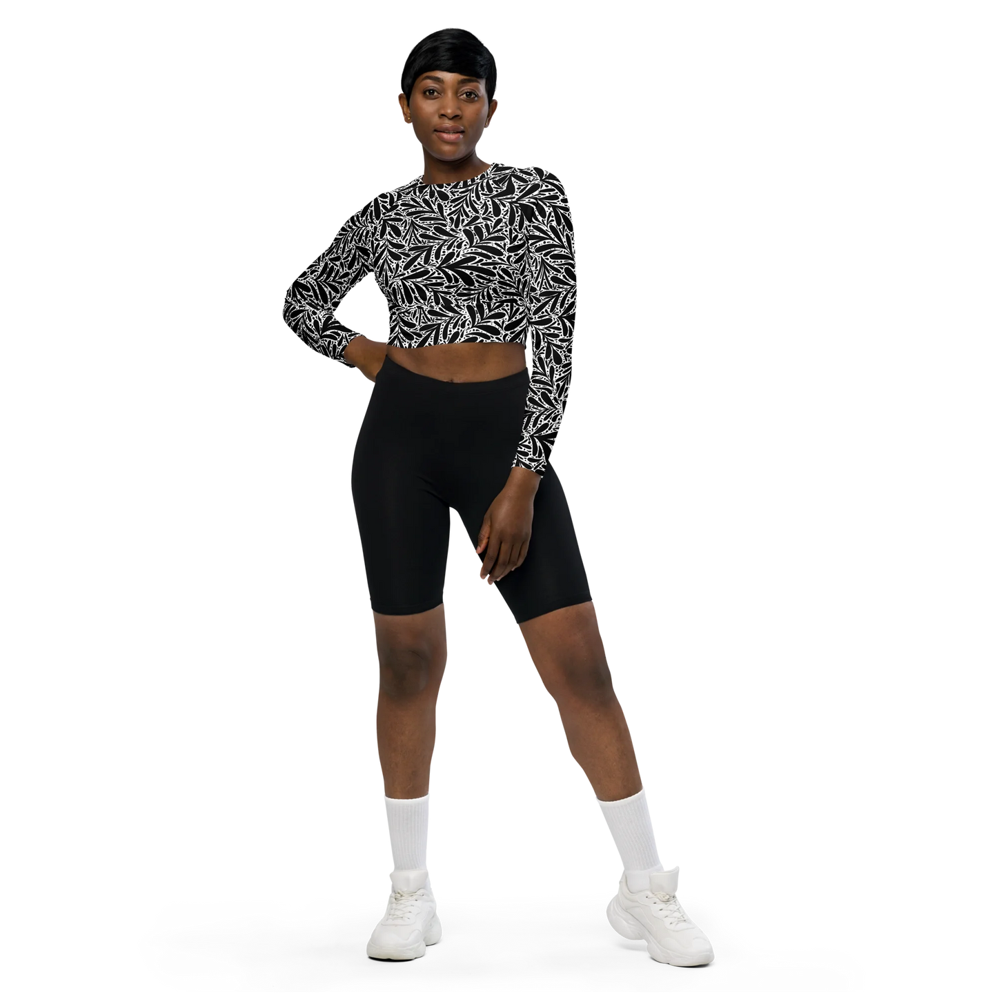 Black Leafy Luxury Recycled Long-sleeve Crop Top