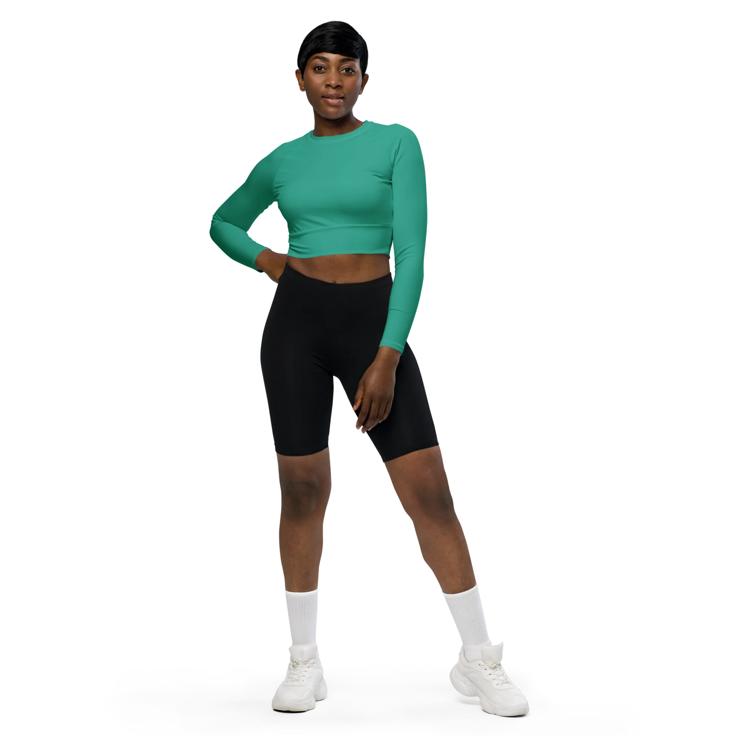 Marine Green Basic Recycled Long-sleeve Crop Top