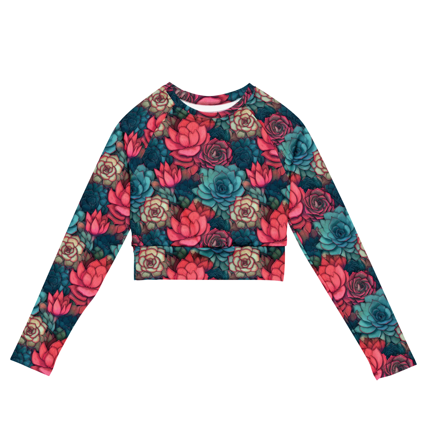 Bright Eternal Flowers Fantasy Recycled Long-sleeve Crop Top