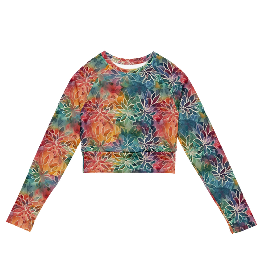 Colorful Summer Floral Abstraction Recycled Long-sleeve Crop Top